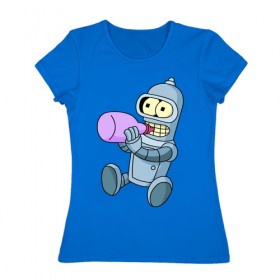 Женская футболка хлопок с принтом Lil Bender в Курске, 100% хлопок | прямой крой, круглый вырез горловины, длина до линии бедер, слегка спущенное плечо | bender | futurama | бендер | зойдберг | космос | футурама