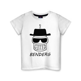 Детская футболка хлопок с принтом Benderg в Курске, 100% хлопок | круглый вырез горловины, полуприлегающий силуэт, длина до линии бедер | bender | breaking bad | futurama | бендер | во все тяжкие | зойдберг | космос | футурама