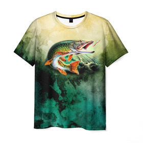 Мужская футболка 3D с принтом Удача в Курске, 100% полиэфир | прямой крой, круглый вырез горловины, длина до линии бедер | вода | река | рыба | рыбак | рыбалка | щука