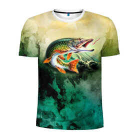 Мужская футболка 3D спортивная с принтом Удача в Курске, 100% полиэстер с улучшенными характеристиками | приталенный силуэт, круглая горловина, широкие плечи, сужается к линии бедра | вода | река | рыба | рыбак | рыбалка | щука