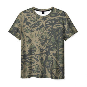 Мужская футболка 3D с принтом Лесной камуфляж в Курске, 100% полиэфир | прямой крой, круглый вырез горловины, длина до линии бедер | Тематика изображения на принте: 