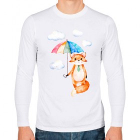 Мужской лонгслив хлопок с принтом Лис в Курске, 100% хлопок |  | акварель | зонт | иллюстрация | облака