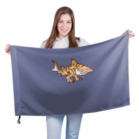 Флаг 3D с принтом Акула мутант в Курске, 100% полиэстер | плотность ткани — 95 г/м2, размер — 67 х 109 см. Принт наносится с одной стороны | акула | мутант