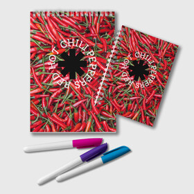 Блокнот с принтом Red Hot Chili Peppers в Курске, 100% бумага | 48 листов, плотность листов — 60 г/м2, плотность картонной обложки — 250 г/м2. Листы скреплены удобной пружинной спиралью. Цвет линий — светло-серый
 | Тематика изображения на принте: red hot chili peppers | rock | рок