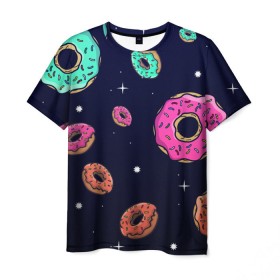 Мужская футболка 3D с принтом Black Milk Космические Пончики в Курске, 100% полиэфир | прямой крой, круглый вырез горловины, длина до линии бедер | black milk | donut | donuts | space | the simpsons | trend | глазурь | дизайн | еда | звезда | звёзды | космос | мода | пончик | симпсоны | симсоны | сладкий | стиль | тренд | узор