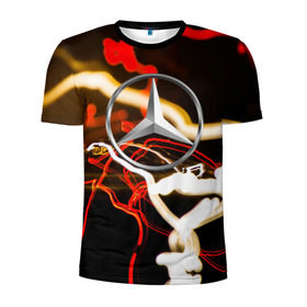 Мужская футболка 3D спортивная с принтом Mercedes-Benz в Курске, 100% полиэстер с улучшенными характеристиками | приталенный силуэт, круглая горловина, широкие плечи, сужается к линии бедра | авто | автомобиль | дорога | машина | мерседес | огни | тачка | фара