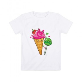 Детская футболка хлопок с принтом icecream and lollipop в Курске, 100% хлопок | круглый вырез горловины, полуприлегающий силуэт, длина до линии бедер | 