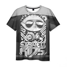 Мужская футболка 3D с принтом Black Milk Stereo Kids в Курске, 100% полиэфир | прямой крой, круглый вырез горловины, длина до линии бедер | black milk | dj | kids | stereo | дети | дизайн | камуфляж | малыш | мода | наушники | ноты | очки | ребёнок | стерео | стиль