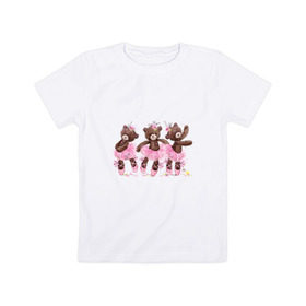 Детская футболка хлопок с принтом Балерины в Курске, 100% хлопок | круглый вырез горловины, полуприлегающий силуэт, длина до линии бедер | акварель | игрушка | медведь | пачка | плюшевый | пуанты | рисунок | розовый | сердце | теди