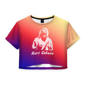 Женская футболка 3D укороченная с принтом Kurt Cobain в Курске, 100% полиэстер | круглая горловина, длина футболки до линии талии, рукава с отворотами | nirvana |  курт кобейн | нирвана | рок