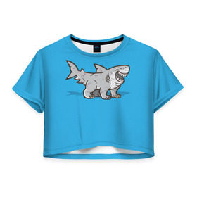 Женская футболка 3D укороченная с принтом Акула мутант 5 в Курске, 100% полиэстер | круглая горловина, длина футболки до линии талии, рукава с отворотами | акула | детям | лапы | мутант | рисунок