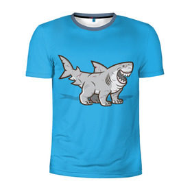 Мужская футболка 3D спортивная с принтом Акула мутант 5 в Курске, 100% полиэстер с улучшенными характеристиками | приталенный силуэт, круглая горловина, широкие плечи, сужается к линии бедра | акула | детям | лапы | мутант | рисунок