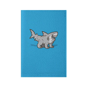 Обложка для паспорта матовая кожа с принтом Акула мутант 5 в Курске, натуральная матовая кожа | размер 19,3 х 13,7 см; прозрачные пластиковые крепления | Тематика изображения на принте: акула | детям | лапы | мутант | рисунок