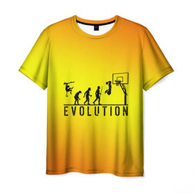Мужская футболка 3D с принтом Эволюция баскетбола в Курске, 100% полиэфир | прямой крой, круглый вырез горловины, длина до линии бедер | Тематика изображения на принте: basketball | evolution | желтый | обезьяна человек | оранжевый | эволюция