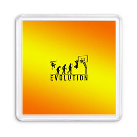 Магнит 55*55 с принтом Эволюция баскетбола в Курске, Пластик | Размер: 65*65 мм; Размер печати: 55*55 мм | Тематика изображения на принте: basketball | evolution | желтый | обезьяна человек | оранжевый | эволюция