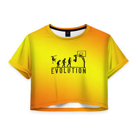 Женская футболка 3D укороченная с принтом Эволюция баскетбола в Курске, 100% полиэстер | круглая горловина, длина футболки до линии талии, рукава с отворотами | Тематика изображения на принте: basketball | evolution | желтый | обезьяна человек | оранжевый | эволюция