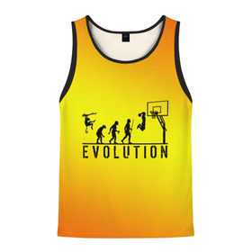 Мужская майка 3D с принтом Эволюция баскетбола в Курске, 100% полиэстер | круглая горловина, приталенный силуэт, длина до линии бедра. Пройма и горловина окантованы тонкой бейкой | Тематика изображения на принте: basketball | evolution | желтый | обезьяна человек | оранжевый | эволюция
