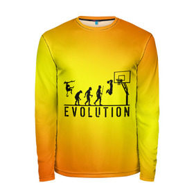 Мужской лонгслив 3D с принтом Эволюция баскетбола в Курске, 100% полиэстер | длинные рукава, круглый вырез горловины, полуприлегающий силуэт | basketball | evolution | желтый | обезьяна человек | оранжевый | эволюция