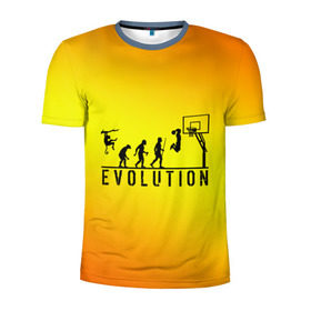 Мужская футболка 3D спортивная с принтом Эволюция баскетбола в Курске, 100% полиэстер с улучшенными характеристиками | приталенный силуэт, круглая горловина, широкие плечи, сужается к линии бедра | basketball | evolution | желтый | обезьяна человек | оранжевый | эволюция