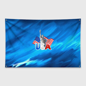 Флаг-баннер с принтом USA в Курске, 100% полиэстер | размер 67 х 109 см, плотность ткани — 95 г/м2; по краям флага есть четыре люверса для крепления | 3d | blue | usa | америка | города | краски | любовь | страны | сша | турист | флаг