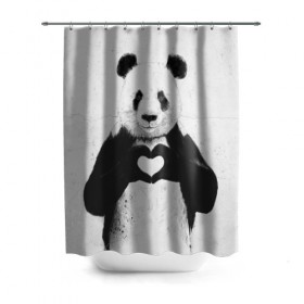Штора 3D для ванной с принтом Panda heart в Курске, 100% полиэстер | плотность материала — 100 г/м2. Стандартный размер — 146 см х 180 см. По верхнему краю — пластиковые люверсы для креплений. В комплекте 10 пластиковых колец | heart | panda | арт | клевый | красивый | панда | рисунок | сердце