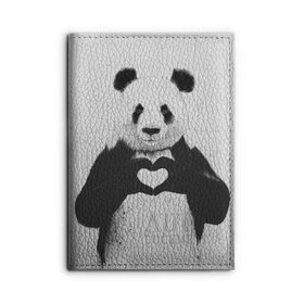 Обложка для автодокументов с принтом Panda heart в Курске, натуральная кожа |  размер 19,9*13 см; внутри 4 больших “конверта” для документов и один маленький отдел — туда идеально встанут права | heart | panda | арт | клевый | красивый | панда | рисунок | сердце