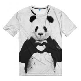 Мужская футболка 3D с принтом Panda heart в Курске, 100% полиэфир | прямой крой, круглый вырез горловины, длина до линии бедер | heart | panda | арт | клевый | красивый | панда | рисунок | сердце