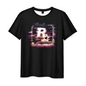 Мужская футболка 3D с принтом Rockstar Noise в Курске, 100% полиэфир | прямой крой, круглый вырез горловины, длина до линии бедер | auto | dead | grand | gta | red | redemption | theft | гта | рокстар