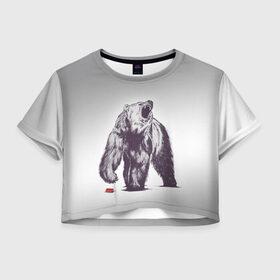 Женская футболка 3D укороченная с принтом Медведь наступил на лего в Курске, 100% полиэстер | круглая горловина, длина футболки до линии талии, рукава с отворотами | зверь | косолапый | лего | медведь | мишка | рев