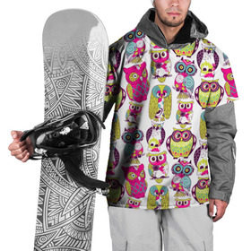 Накидка на куртку 3D с принтом Совы в Курске, 100% полиэстер |  | абстракция | паттерн | совы | цветные | яркие
