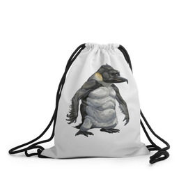 Рюкзак-мешок 3D с принтом Пингвинопитек в Курске, 100% полиэстер | плотность ткани — 200 г/м2, размер — 35 х 45 см; лямки — толстые шнурки, застежка на шнуровке, без карманов и подкладки | Тематика изображения на принте: лженаука | пингвин