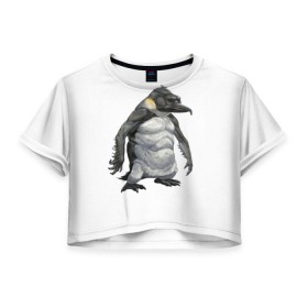 Женская футболка 3D укороченная с принтом Пингвинопитек в Курске, 100% полиэстер | круглая горловина, длина футболки до линии талии, рукава с отворотами | лженаука | пингвин