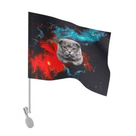 Флаг для автомобиля с принтом Космический кот в Курске, 100% полиэстер | Размер: 30*21 см | 3d | cat | арт | взгляд | кот | кот хипстер | котёнок | котятки | котятушки | кошечки | кошка | мордочка
