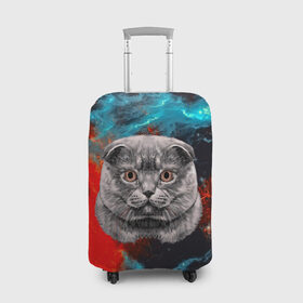 Чехол для чемодана 3D с принтом Космический кот в Курске, 86% полиэфир, 14% спандекс | двустороннее нанесение принта, прорези для ручек и колес | Тематика изображения на принте: 3d | cat | арт | взгляд | кот | кот хипстер | котёнок | котятки | котятушки | кошечки | кошка | мордочка