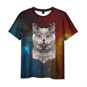 Мужская футболка 3D с принтом Кот в космосе! в Курске, 100% полиэфир | прямой крой, круглый вырез горловины, длина до линии бедер | 3d | cat | арт | взгляд | вселенная | звезды | земля | космос | кот | кот хипстер | котёнок | котятки | котятушки | кошечки | кошка | мордочка | плеяды | пространство | созвездие