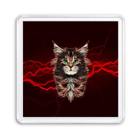 Магнит 55*55 с принтом Electro cat в Курске, Пластик | Размер: 65*65 мм; Размер печати: 55*55 мм | cat | взгляд | кот | кот хипстер | котёнок | котятки | кошка | молния | мордочка | разряд | электричество