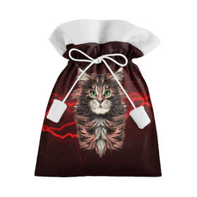 Подарочный 3D мешок с принтом Electro cat в Курске, 100% полиэстер | Размер: 29*39 см | Тематика изображения на принте: cat | взгляд | кот | кот хипстер | котёнок | котятки | кошка | молния | мордочка | разряд | электричество