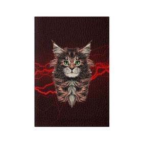 Обложка для паспорта матовая кожа с принтом Electro cat в Курске, натуральная матовая кожа | размер 19,3 х 13,7 см; прозрачные пластиковые крепления | cat | взгляд | кот | кот хипстер | котёнок | котятки | кошка | молния | мордочка | разряд | электричество