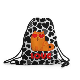 Рюкзак-мешок 3D с принтом Влюбленный котик в Курске, 100% полиэстер | плотность ткани — 200 г/м2, размер — 35 х 45 см; лямки — толстые шнурки, застежка на шнуровке, без карманов и подкладки | сердечки