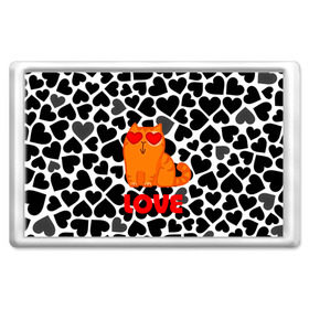 Магнит 45*70 с принтом Влюбленный котик в Курске, Пластик | Размер: 78*52 мм; Размер печати: 70*45 | Тематика изображения на принте: сердечки