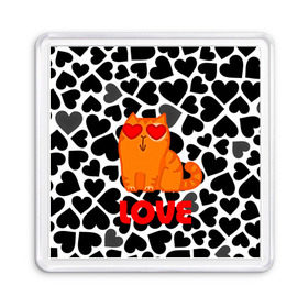 Магнит 55*55 с принтом Влюбленный котик в Курске, Пластик | Размер: 65*65 мм; Размер печати: 55*55 мм | сердечки