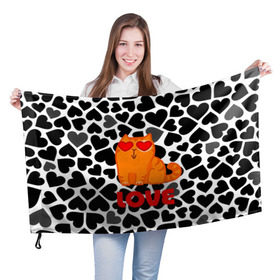 Флаг 3D с принтом Влюбленный котик в Курске, 100% полиэстер | плотность ткани — 95 г/м2, размер — 67 х 109 см. Принт наносится с одной стороны | сердечки