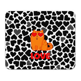 Коврик прямоугольный с принтом Влюбленный котик в Курске, натуральный каучук | размер 230 х 185 мм; запечатка лицевой стороны | Тематика изображения на принте: сердечки