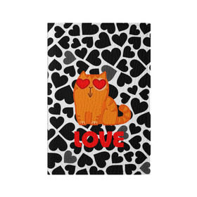 Обложка для паспорта матовая кожа с принтом Влюбленный котик в Курске, натуральная матовая кожа | размер 19,3 х 13,7 см; прозрачные пластиковые крепления | сердечки