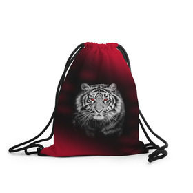 Рюкзак-мешок 3D с принтом Тигр красные глаза в Курске, 100% полиэстер | плотность ткани — 200 г/м2, размер — 35 х 45 см; лямки — толстые шнурки, застежка на шнуровке, без карманов и подкладки |  хищник | багровый | большая кошка | глаза. красные | красный | кровавый | тигр
