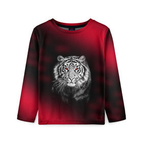Детский лонгслив 3D с принтом Тигр красные глаза в Курске, 100% полиэстер | длинные рукава, круглый вырез горловины, полуприлегающий силуэт
 |  хищник | багровый | большая кошка | глаза. красные | красный | кровавый | тигр