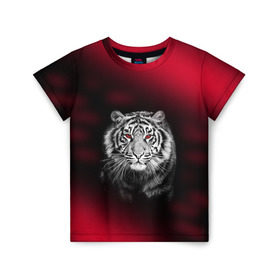 Детская футболка 3D с принтом Тигр красные глаза в Курске, 100% гипоаллергенный полиэфир | прямой крой, круглый вырез горловины, длина до линии бедер, чуть спущенное плечо, ткань немного тянется |  хищник | багровый | большая кошка | глаза. красные | красный | кровавый | тигр