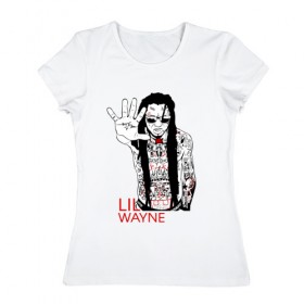 Женская футболка хлопок с принтом Lil Wayne 1 в Курске, 100% хлопок | прямой крой, круглый вырез горловины, длина до линии бедер, слегка спущенное плечо | lil wayne | rap | лил уэйн | рэп | хип хоп