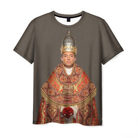 Мужская футболка 3D с принтом Молодой Папа в Курске, 100% полиэфир | прямой крой, круглый вырез горловины, длина до линии бедер | young pope | джуд | лоу | молодой папа
