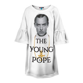 Детское платье 3D с принтом The Young Pope в Курске, 100% полиэстер | прямой силуэт, чуть расширенный к низу. Круглая горловина, на рукавах — воланы | young pope | джуд | лоу | молодой папа